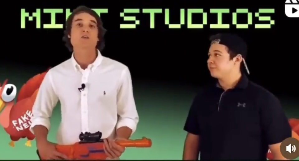 Kyle Rittenhouse, right, appears in ad for video game called Turkey Shoot (Screen grab)