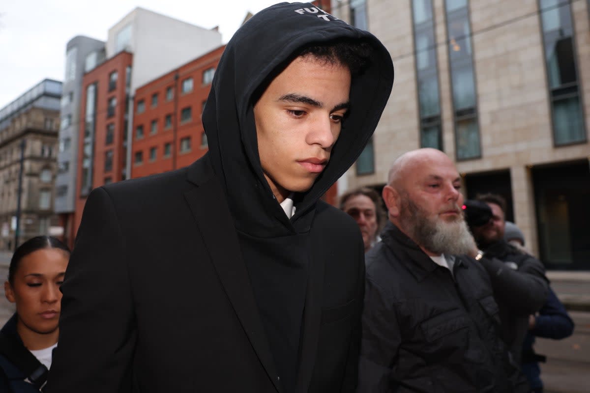 Mason Greenwood arrives at Minshull Street Crown Court (Paul Currie/PA) (PA Wire)