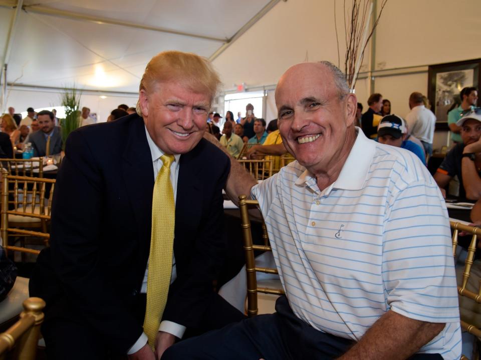 Donald Trump with then-Mayor Rudy Giuliani at Trump's Ferry Point Golf Club in the Bronx in 2015.