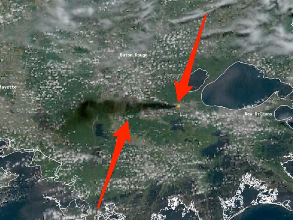 satellite image of smoke from oil refinery