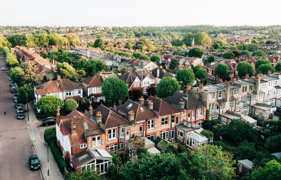 an aerial view of an suburban streets and houses in north london