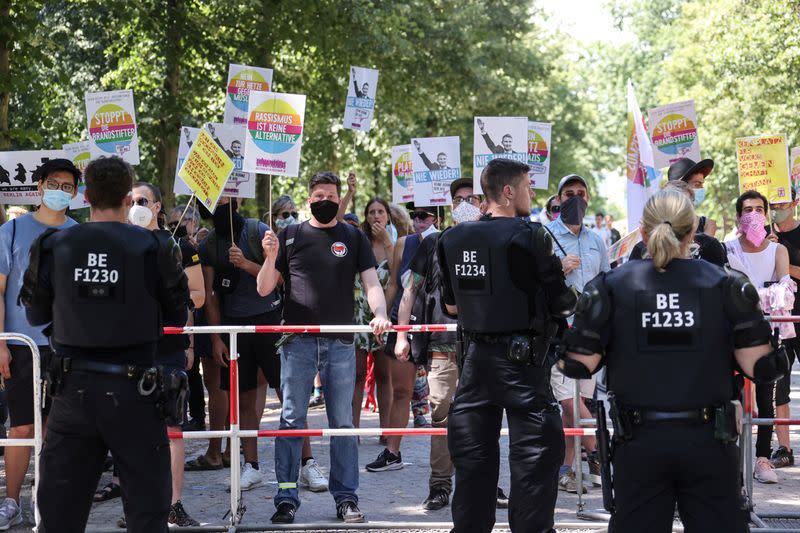 Demonstration against the government's restrictions amid the coronavirus disease (COVID-19) outbreak, in Berlin
