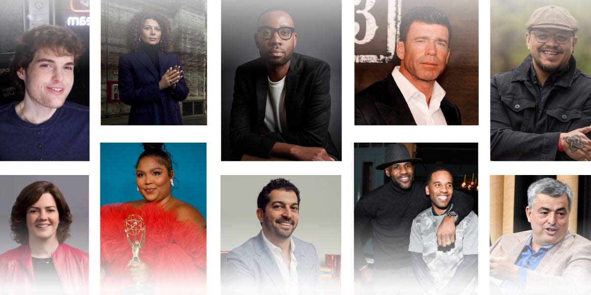 100 people transforming business highlights 10 entertainment leaders collage, featuring LeBron James, Maverick Carter, and Lizzo