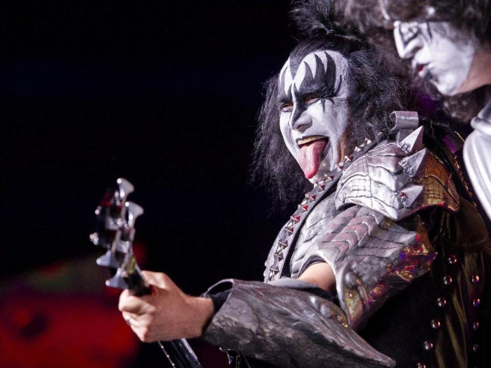 Gene Simmons, left, and Tommy Thayer perform during the Aug. 31 Kiss show at Ruoff Home Mortgage Music Center.