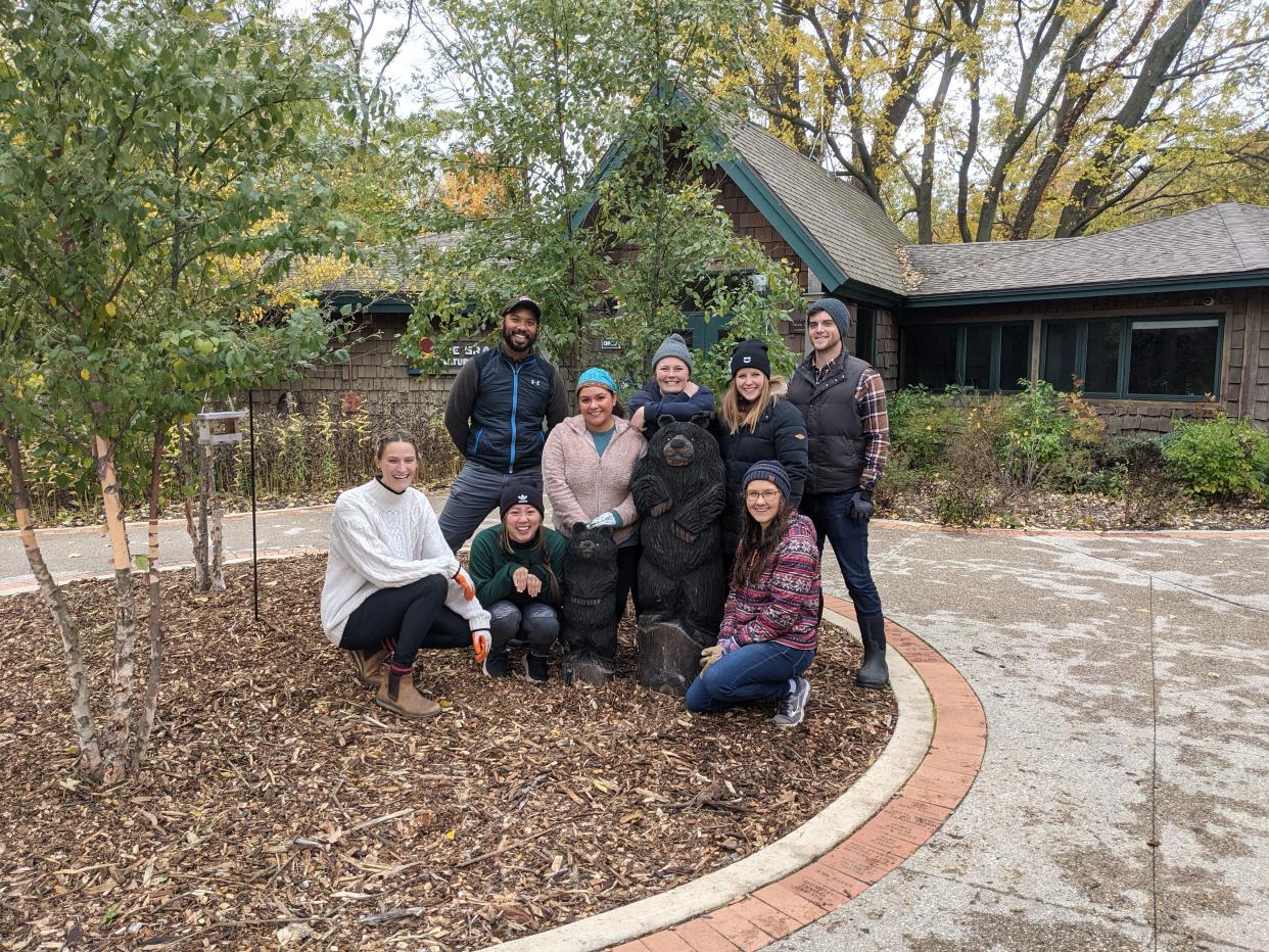 Volunteers from MillerKnoll offer their services at Outdoor Discovery Center in Holland as part of the company's Global Day of Purpose on Tuesday, Nov. 2.