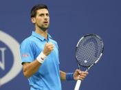 Sep 6, 2016; New York, NY, USA; Novak Djokovic of Serbia reacts during the match against Jo-Wilfried Tsonga of France on day nine of the 2016 U.S. Open tennis tournament at USTA Billie Jean King National Tennis Center. Mandatory Credit: Jerry Lai-USA TODAY Sports