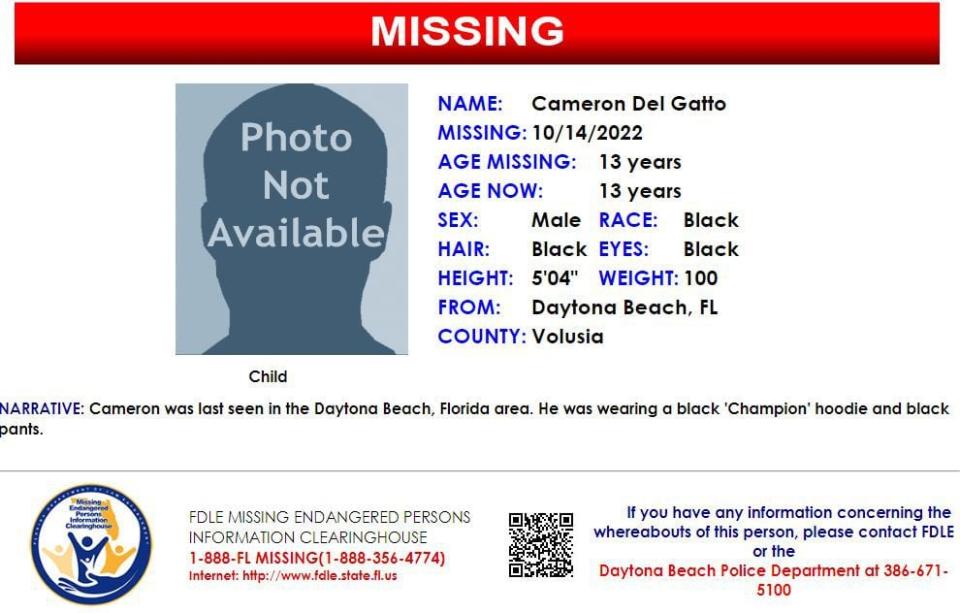 Cameron Del Gatto was last seen in Daytona Beach on Oct. 14, 2022.
