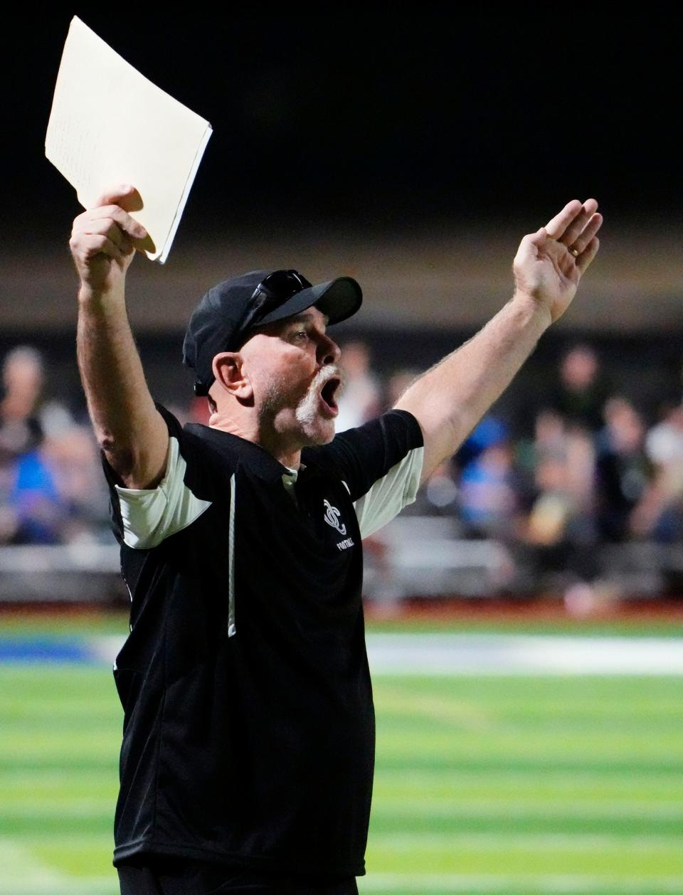 O'Connor Eagles head coach Brian Cole reacts during action against the Liberty Lions during a game at O'Connor High in Phoenix on Sept. 1, 2023.