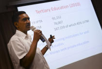 Adviser for the Tamil Foundation K. Arumugam says the focus on Bumiputera-only tertiary institutions come at the expense of places for non-Bumiputera students at public universities. – The Malaysian Insider pic by Nazir Sufari, November 12, 2014.