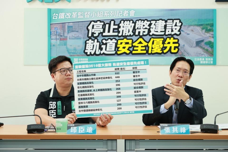 民眾黨團總召邱臣遠（左）、立委張其祿（右）。   圖：民眾黨團 / 提供