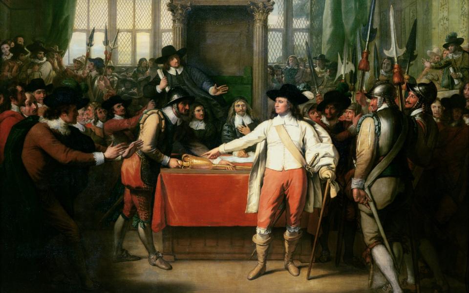 Oliver Cromwell dissolving the Long Parliament painted by Benjamin West in 1782 - Bridgeman