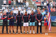 Tennis - Davis Cup - World Group Semi-Final - Croatia v United States - Sportski centar Visnjik, Zadar, Croatia - September 14, 2018 Team United States line up before the start of play REUTERS/Antonio Bronic