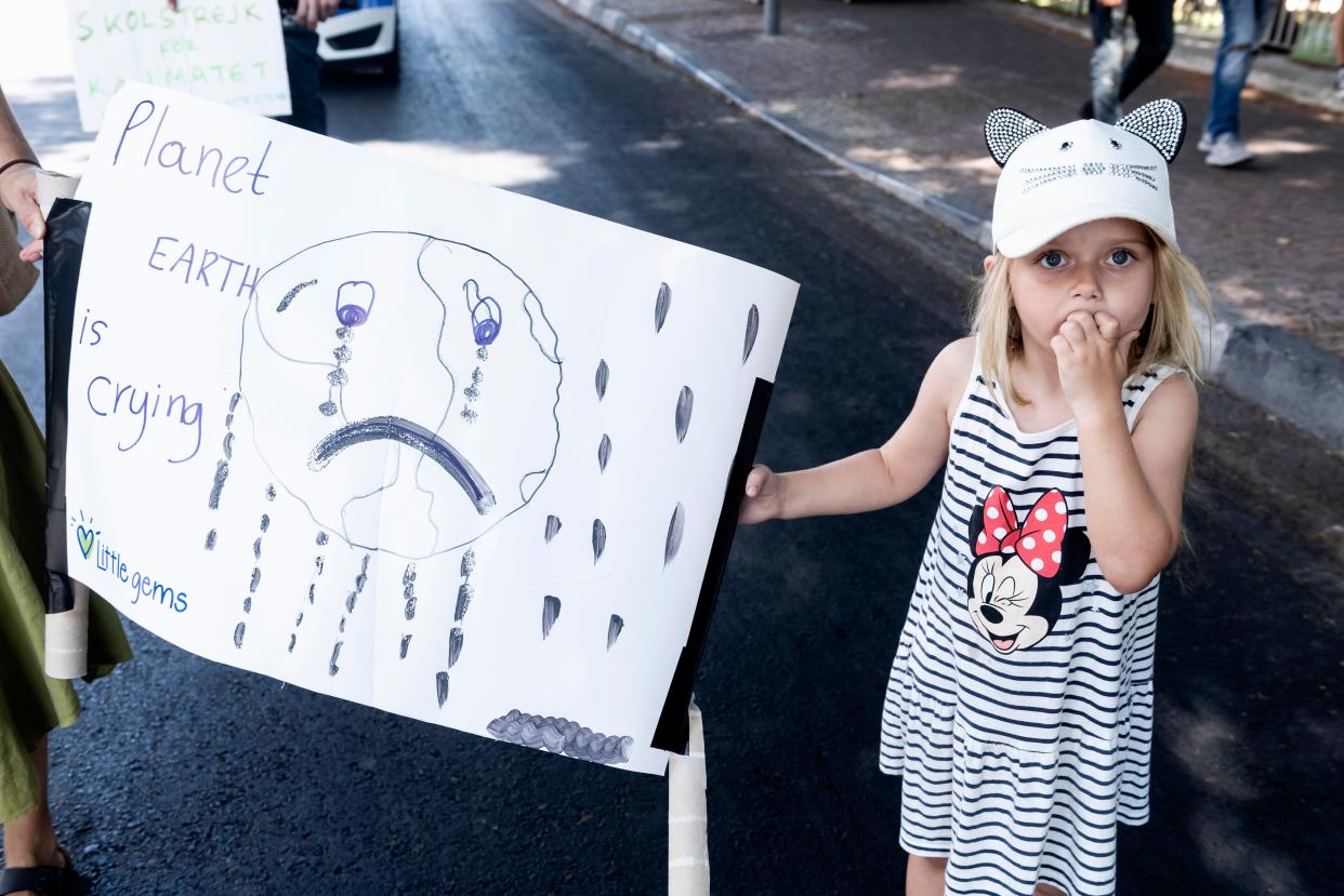 Cypriot students and families take part in a protest against climate change in the Cypriot capital Nicosia on September 20, 2019.  (Photo: Iakovos Hatzistavrou/AFP/Getty Images)