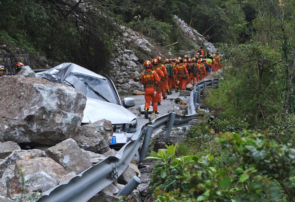 Rescuers search for the injured people after the earthquake in Luding county, Ganzi prefecture, Sichuan Province, China, 06 September 2022. A 6.8 magnitude earthquake hit China's southwest Sichuan province on 05 September. According to state media, the death toll has risen to at least 65 people, with more than 10 people missing and 200 injured. The strongest earthquake in the region since 2017 triggered landslides and shook the provincial capital Chengdu, whose 21 million residents are already under a COVID-19 lockdown. Chinese rescue teams saved 15 people while still trying to evacuate 1000 villagers from the epicenter in Luding that got isolated by the landslide. Rescue operation after earthquake in China's Sichuan Province