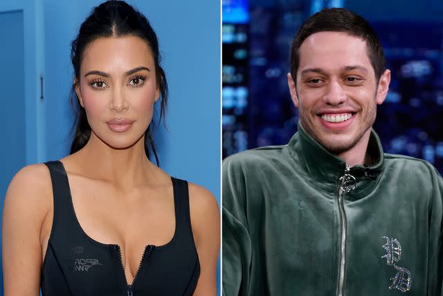 <p> Kevin Mazur/Getty Images for SKIMS;Rosalind O'Connor/NBC via Getty Images</p> Kim Kardashian and Pete Davidson