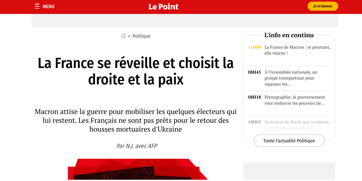 Au premier coup d’oeil, tout semble laisser croire qu’il s’agit d’un article du Point. Tout, sauf son URL qui n’a absolument rien à voir avec celle du média français.