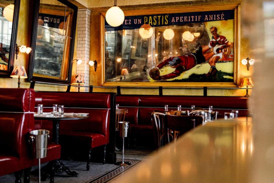 The new Pastis features a reprise of the famous red banquettes in the New York location.
