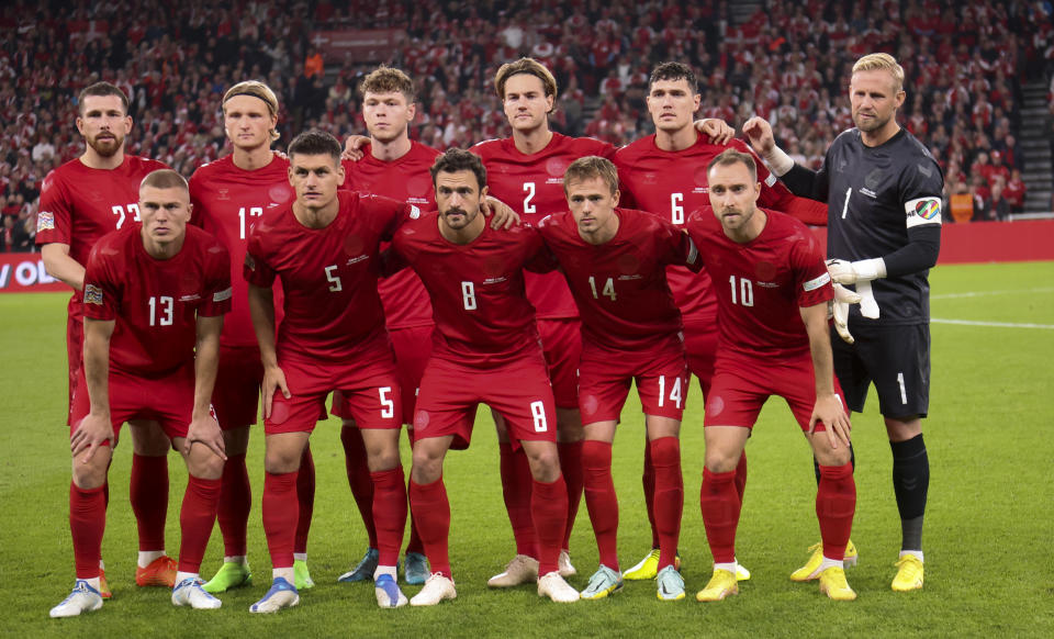 Denmark pose before the UEFA Nations League League match.