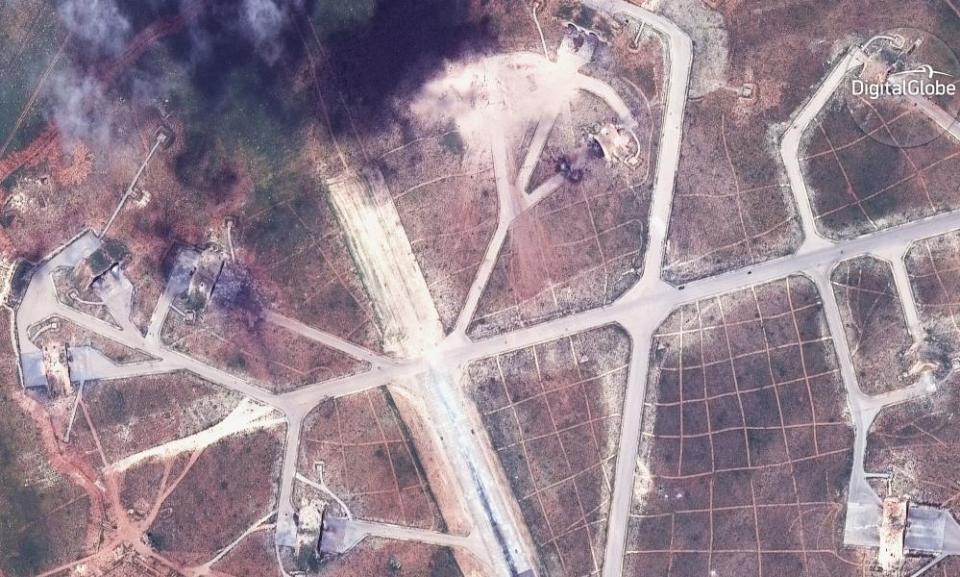 Satellite image captured on 7 April 2017 of the northwest side of the Shayrat air base in Syria, following US missile strikes.