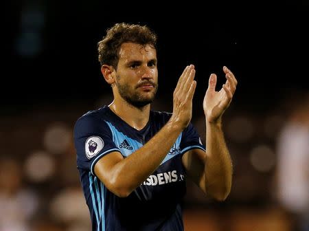 Football Soccer Britain - Fulham v Middlesbrough - EFL Cup Second Round - Craven Cottage - 24/8/16 Middlesbrough's Christian Stuani applauds fans as he looks dejected at full time Action Images via Reuters / Andrew Couldridge