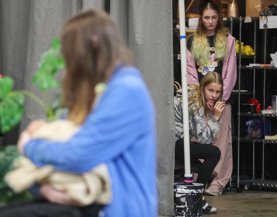 Carley Suda, 13, has a snack as she watches from backstage during a rehearsal for Evergreen Theater's “The Best Christmas Pageant Ever” on Nov. 21. The annual holiday favorite stars a cast of 44 children.
Tork Mason/USA TODAY NETWORK-Wisconsin