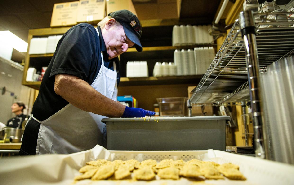 Chef Rainer Drygala makes ravioli at DeRomos Gourmet Market and Restaurant in Bonita Springs. He is married to Chef Rosemarie Lombardo-Drygala. The two have been working in the Southwest Florida industry for more than 35 years. The Lombardo family has been working the restaurant business for 50 years. 