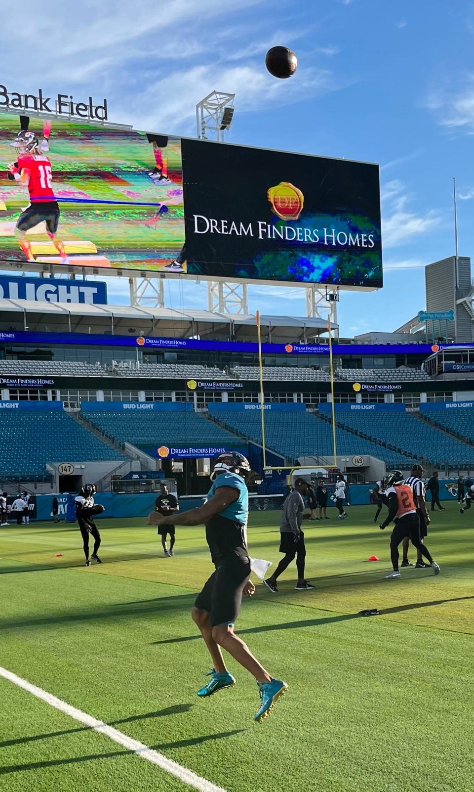 Marvin Jones catches a pass during the Jaguars' training camp practice on Monday at TIAA Bank Field.