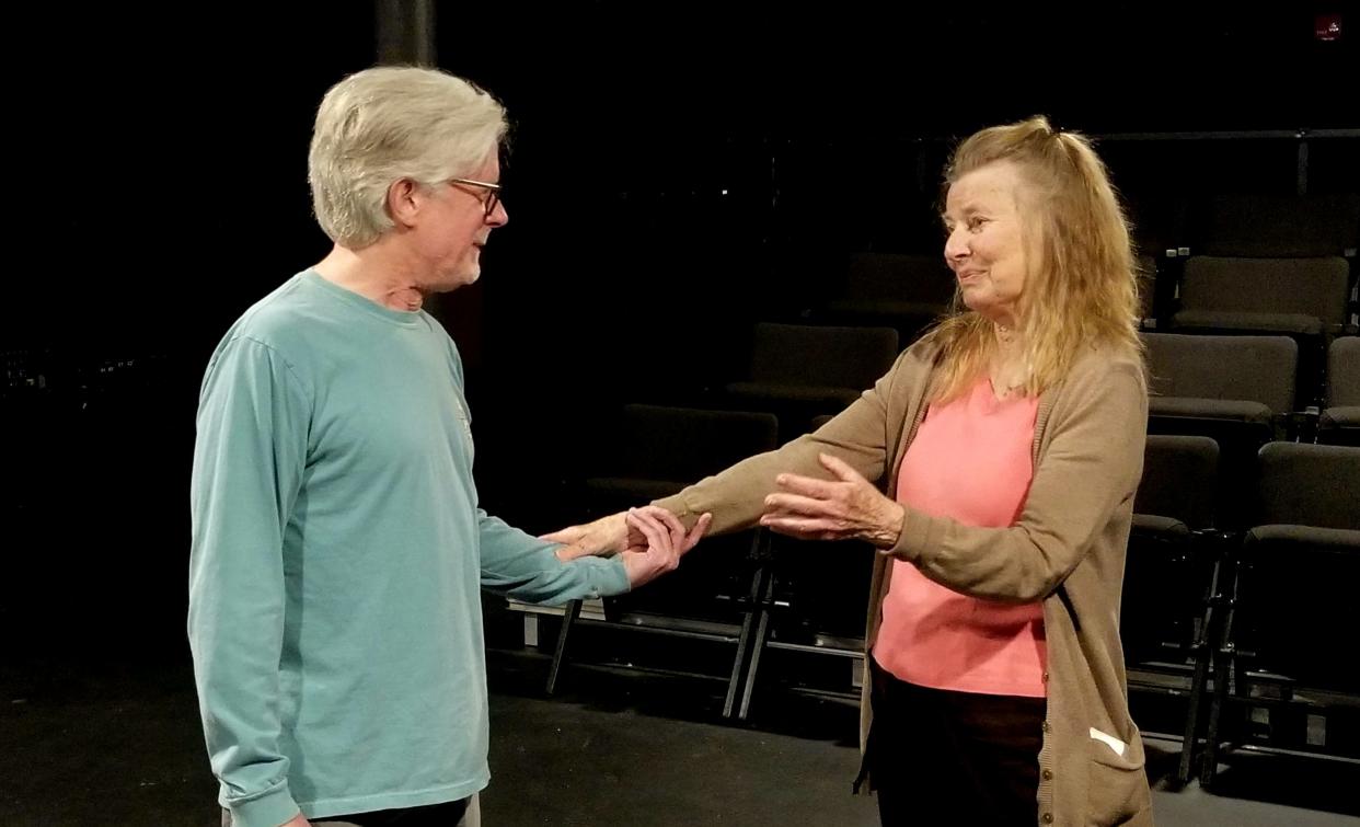 Cecil Eastman, left, and Mary Ann Moran star in the romantic comedy "Kalamazoo," which opens Feb. 14 and continues through Feb. 18, 2024, at South Bend Civic Theatre.