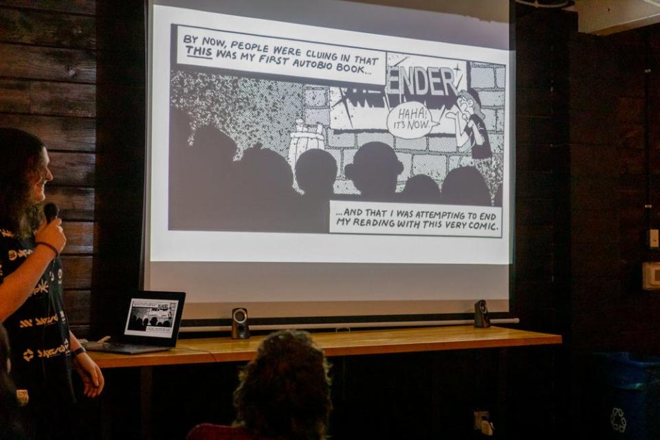 A shot from a presentation at a previous Cartoon Crossroads Columbus,  a five-day event featuring some of the top comics creators.