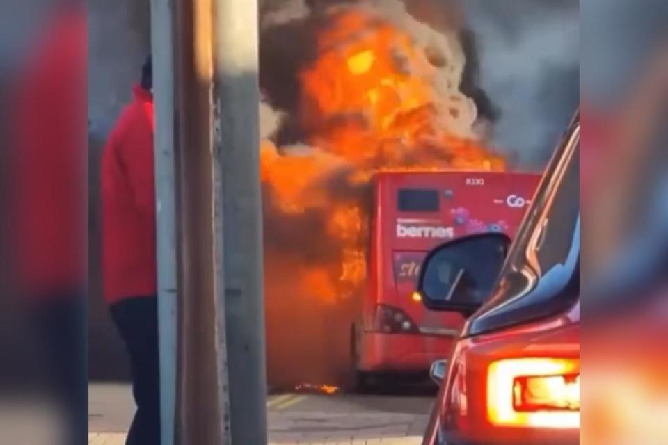 Emergency services rushed to meet a bus service after the vehicle burst into flames on Monday (January 30) morning. <i>(Image: LISA DIXON/FACEBOOK)</i>
