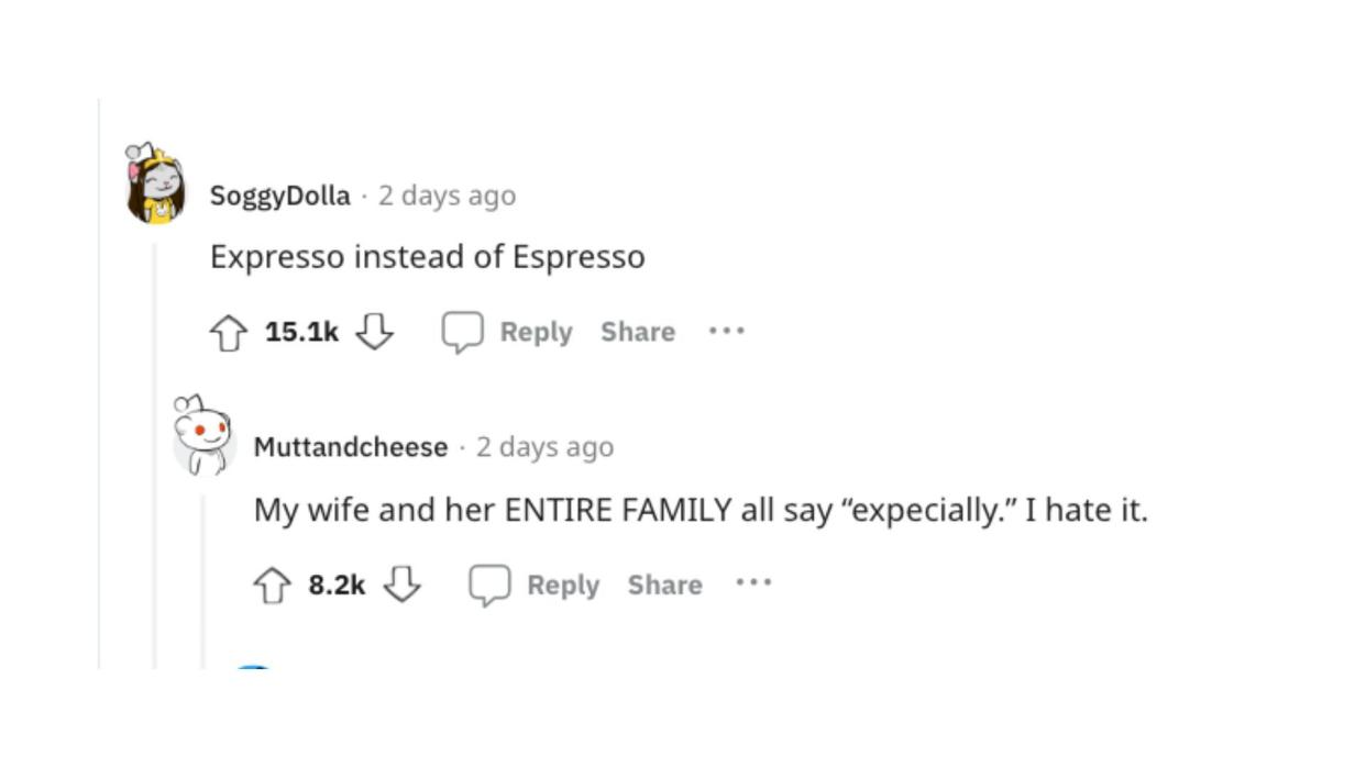 reddit screenshot of people mispronouncing "espresso"