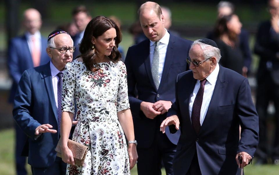 The Duchess of Cambridge with survivor Manfred Goldberg and the Duke of Cambridge with survivor Zigi Shipper  - Credit: Jane Barlow/PA