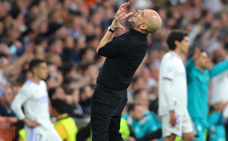 Pep Guardiola cannot hide his frustration against Real Madrid - GETTY IMAGES