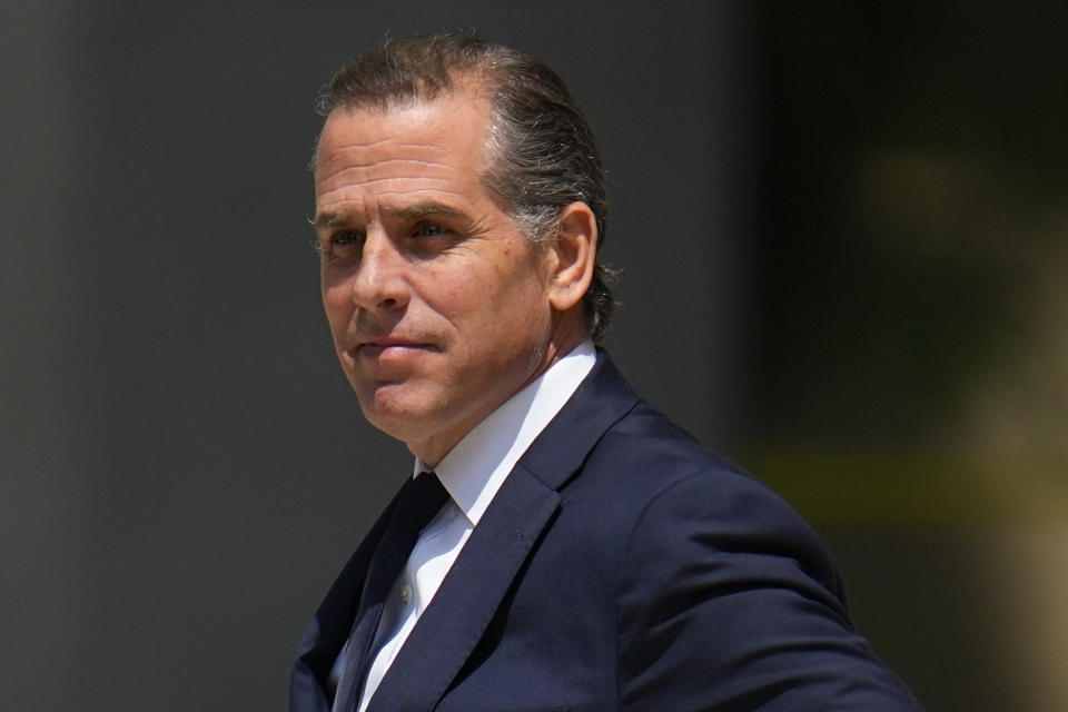 FILE - President Joe Biden's son Hunter Biden leaves after a court appearance, July 26, 2023, in Wilmington, Del. House Republicans plan to hold their first hearing next week in their impeachment inquiry into President Joe Biden over his family’s business dealings. The Sept. 28 hearing is expected to focus on “constitutional and legal questions” that surround allegations of Biden’s involvement in his son Hunter's overseas businesses. (AP Photo/Julio Cortez, File)