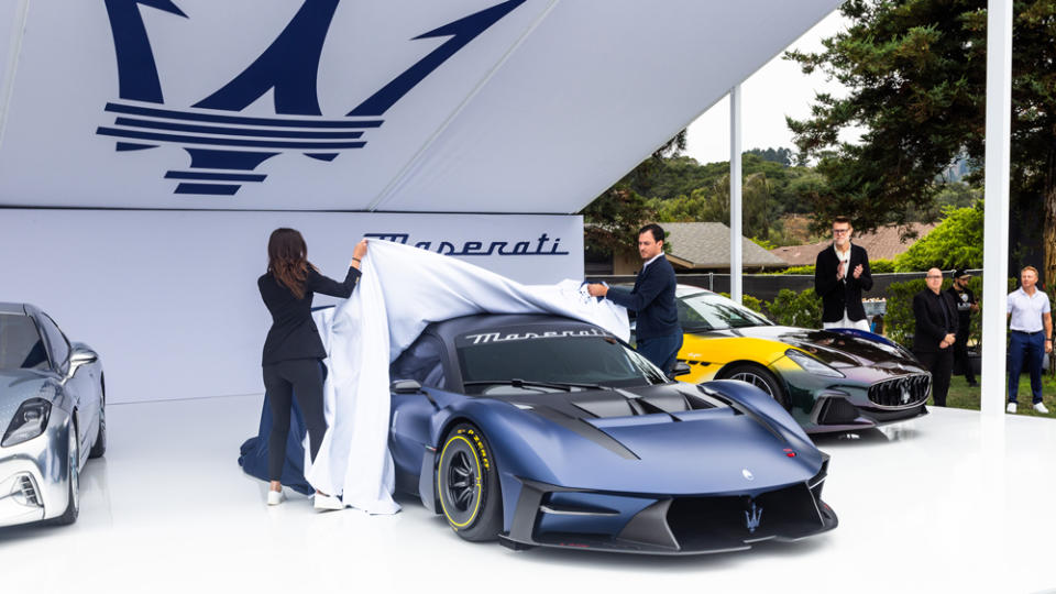 The reveal of the Maserati MCXtrema at the Quail, a Motorsport Gathering 2023.