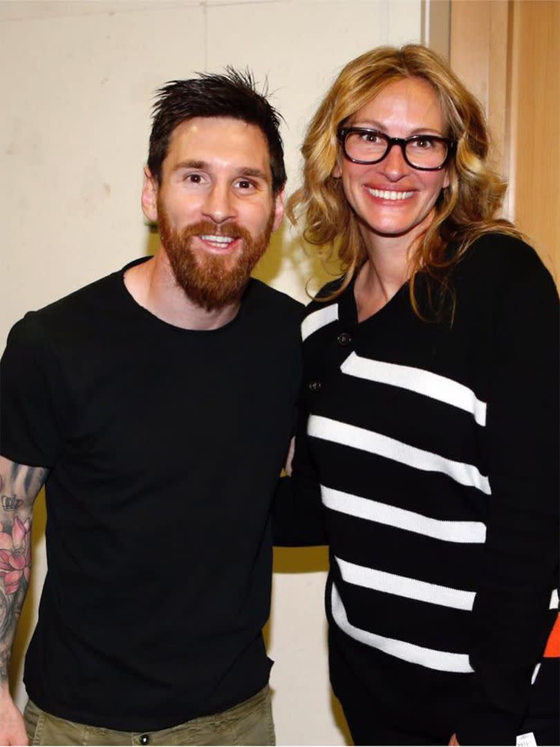 Lionel Messi junto a Julia Roberts, en 2017