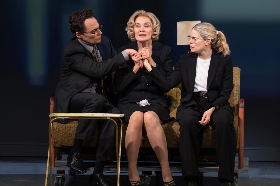 Jim Parsons, left, Jessica Lange and Celia Keenan-Bolger in family drama "Mother Play."