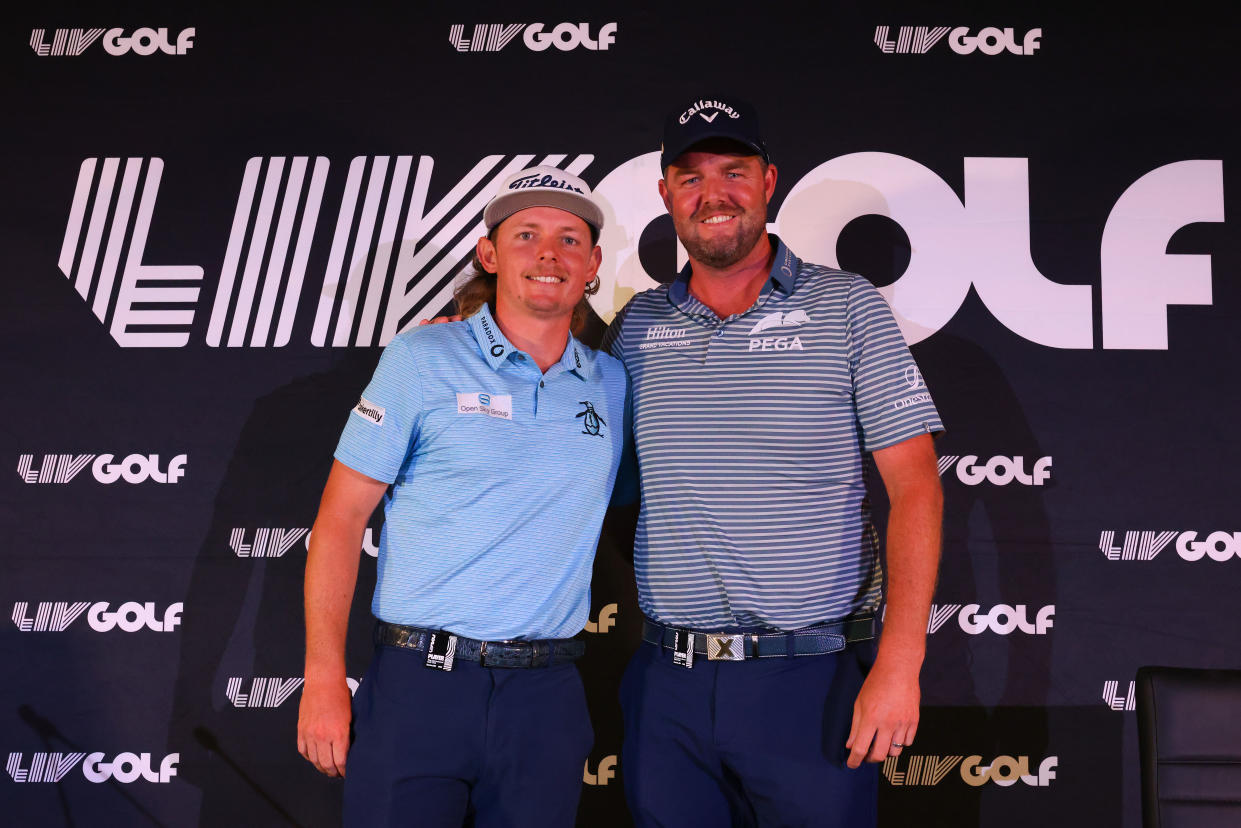 Cameron Smith and Marc Leishman are the newest golfers to jump to LIV. (Photo by Chris Trotman/LIV Golf via Getty Images)