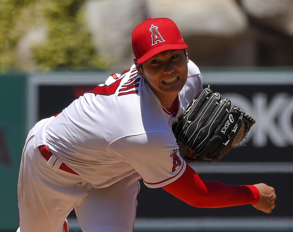 Shohei Ohtani pitches against the Houston Astros on Aug. 2.