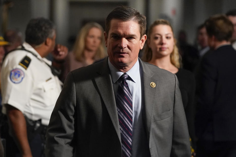 Rep. Austin Scott, R-Ga., arrives as Republicans meet to decide who to nominate to be the new House speaker, on Capitol Hill in Washington, Monday, Oct. 23, 2023. (AP Photo/Alex Brandon)