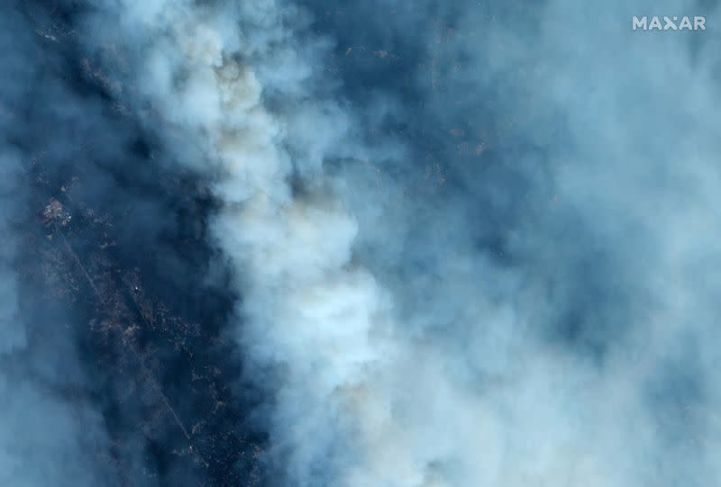 Satellite image of the CZU Lightning Complex wildfire over Santa Cruz, California