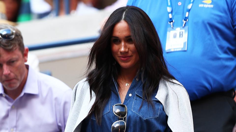 Meghan at Women's Singles final match in denim dress