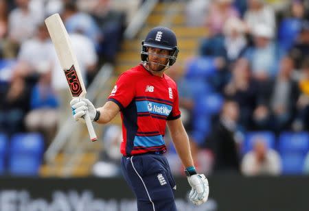 Cricket - England vs South Africa - Third International T20 - The SSE SWALEC, Cardiff, Britain - June 25, 2017 England's Dawid Malan waves his bat to the crowd after he was caught out Action Images via Reuters/Andrew Boyers