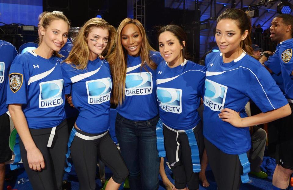 Serena Williams and Meghan Markle taking part in the flag football game during the 2014 Super Bowl (Getty Images)