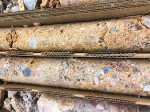 Diatreme breccia (6.8m @ 4 g/t Au) from drill hole ML20-149CT at the CIZ zone, Mother Lode project