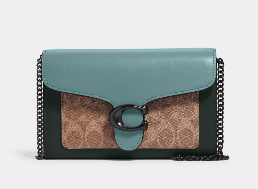 Tabby Chain Clutch In Colorblock Signature Canvas. Image via Coach.