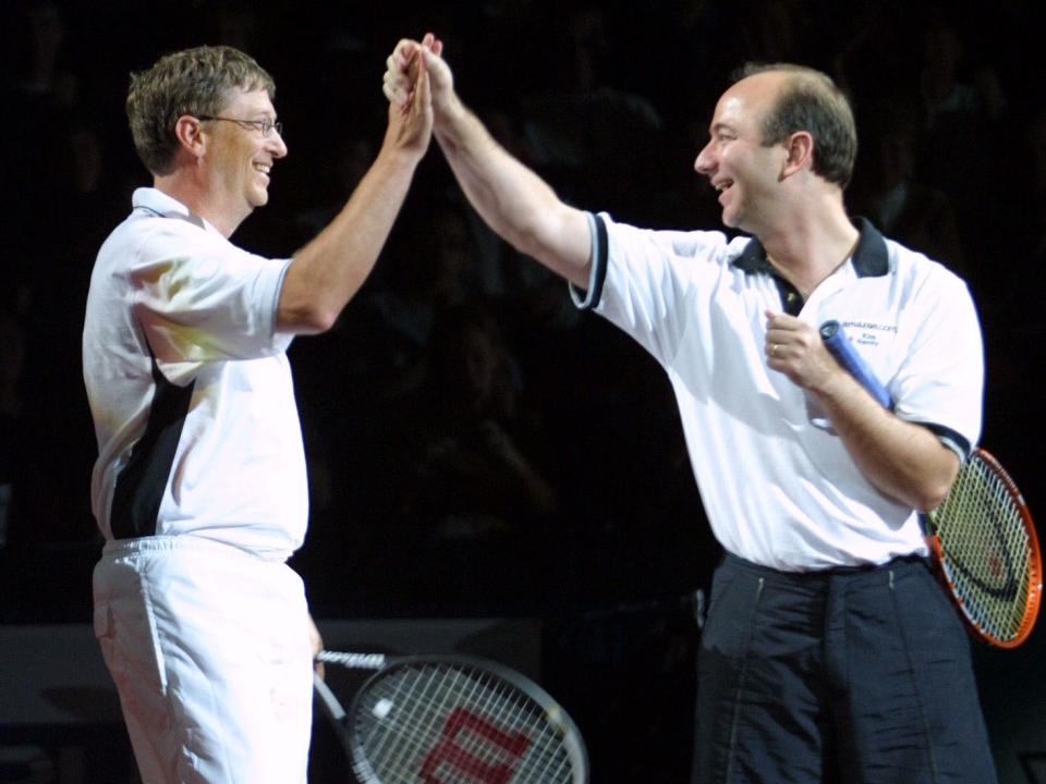 Jeff Bezos and Bill Gates playing tennis