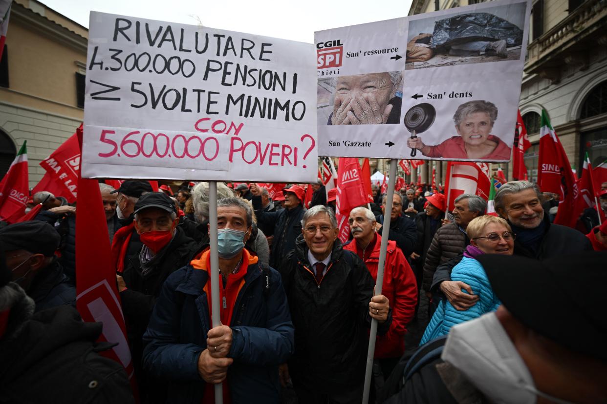 Italian pensioners take part in a protest 