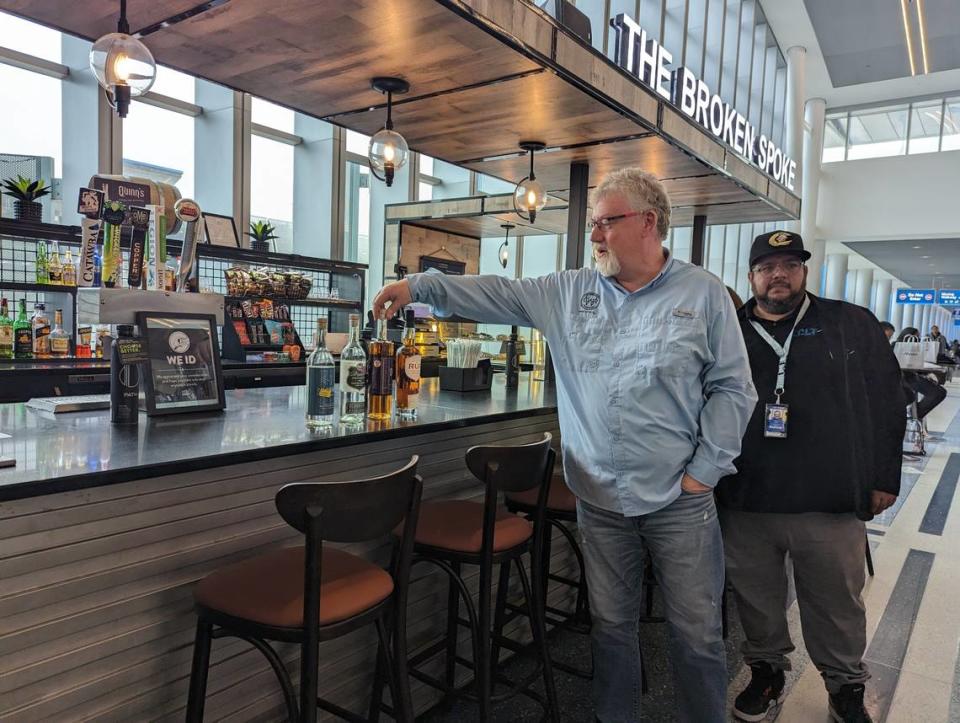 Great Wagon Road Distilling Co. owner Ollie Mulligan talked about expansion plans during a media tour at Charlotte Douglas International Airport.