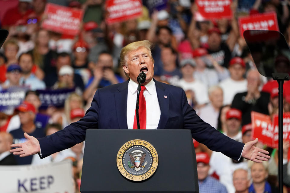 U.S. President Donald Trump speaks at a campaign kick off rally at the Amway Center in Orlando, Florida, U.S., June 18, 2019. REUTERS/Carlo Allegri